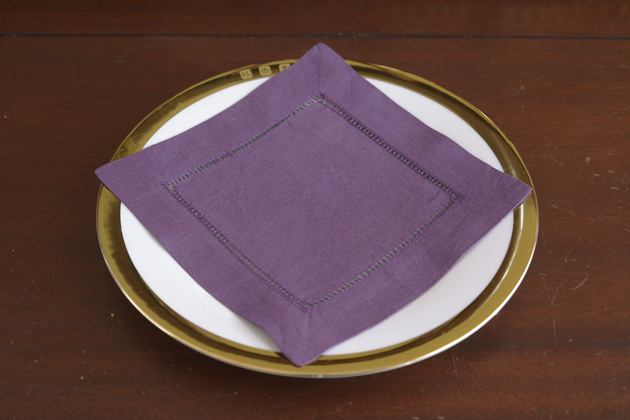 Solid Color Hemstitch Cocktail Napkin 6x6". Spiced Plum